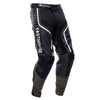 Fasthouse Grindhouse Hudson motocross pants in Black/White, opposite three-quarter front view; white piping, thigh logo, reinforced knees.