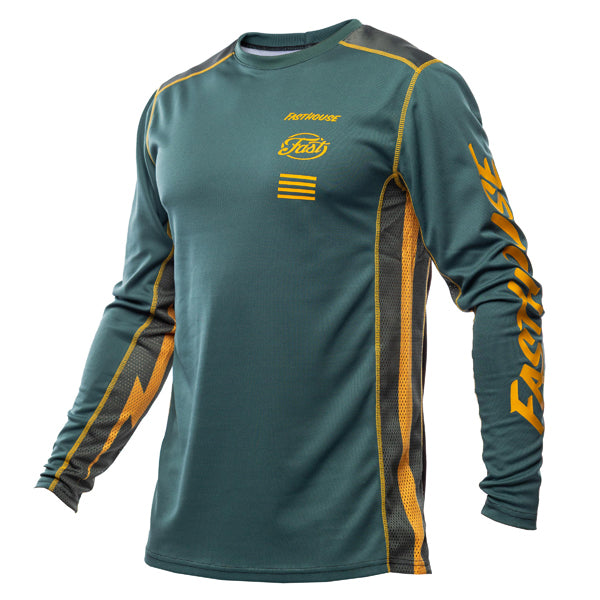 Professional studio photo of Fasthouse - Grindhouse Ramone Jersey; showing fabric texture, panel layout, and graphics; SKU 39312045; Colors: Pine/Black
