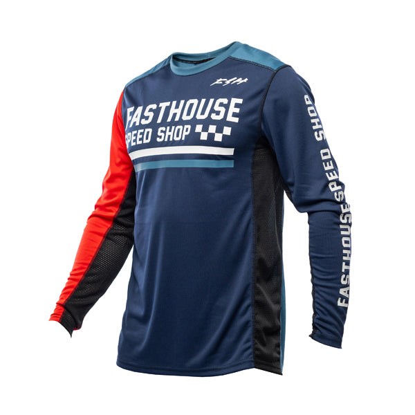 Professional studio photo of Fasthouse - Grindhouse Hudson Jersey (Youth); showing fabric texture, panel layout, and graphics; SKU 3931202153