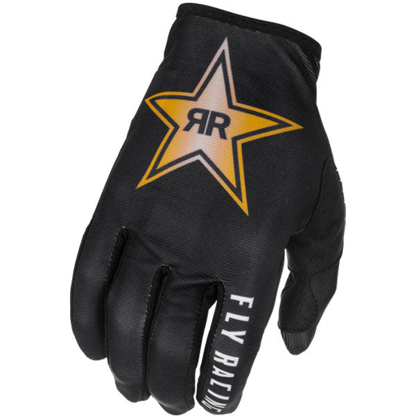Product image of Fly Racing lite Rockstar Gloves Black Gold 1cba5755 a757 4821 a210 c0e87432d478 motocross gloves showing fit, construction, and colorway | Available at BTO Sports