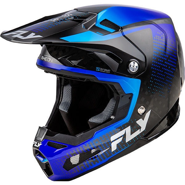 studio product photo of Fly Racing in Black Carbon/Blue for motocross helmet, dirt bike, motocross, off road. SKU 73-446XS.