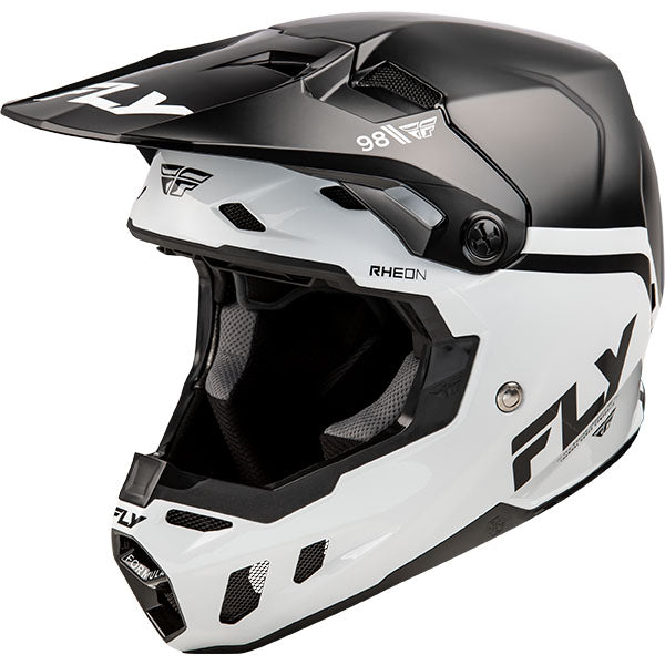 studio product photo of Fly Racing in Black/White for motocross helmet, dirt bike, motocross, off road. SKU 73-434XS.