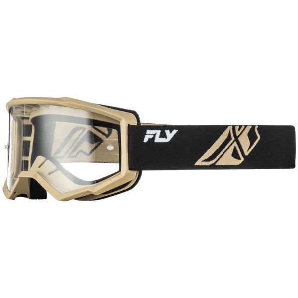 Studio view of fly-racing-focus-goggle, in Black and Khaki, on a white studio background, (SKU 37-51166) | Available at BTO Sports.