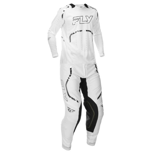 Clean studio shot of Fly Racing - Evolution DST LE Flash Jersey, Pant Combo; showing fabric texture, panel layout, and printed graphics