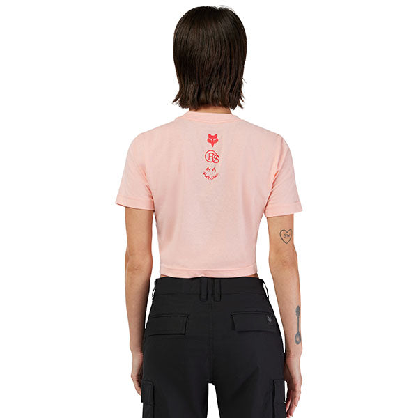 Crisp studio image on a white background of Fox Racing Fox x Honda Baby Tee (Womens); showing tee fit, printed graphics, and crew neckline