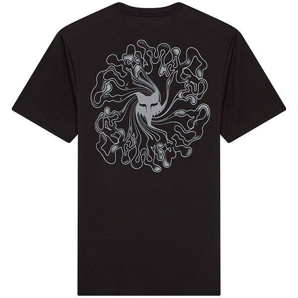Professional studio photo of Fox Racing Frequency Tech Tee; showing tee fit, printed graphics, and crew neckline; SKU 33406-001-S; Sizes: S-2XL