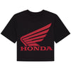 High-resolution studio image of Fox Racing Fox x Honda Baby Tee (Womens); showing tee fit, printed graphics, and crew neckline; SKU 33587-001-XS