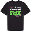 High-resolution studio image of Fox Racing Fox x Kawasaki Oversized Tee (Womens); showing tee fit, printed graphics, and crew neckline; SKU 33586-001-XS