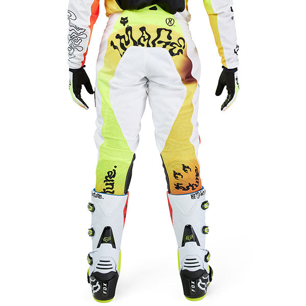 Right side profile of White Hello Future Pants (SKU: 33542-008), highlighting shell contour and graphics