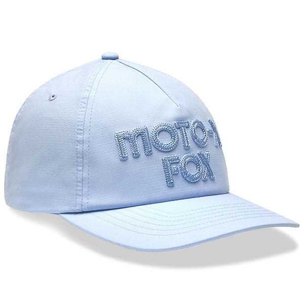 Front view of Fox Racing Women's Moto-X Adjustable Hat in Heather Graphite (SKU: 33577-381), featuring embroidered Fox logo and curved bill