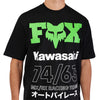 Clean studio shot of Fox Racing Kawasaki Oversized Tee; showing tee fit, printed graphics, and crew neckline; SKU 33423-001-S; Colors: Black