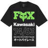 Professional studio photo of Fox Racing Kawasaki Oversized Tee; showing tee fit, printed graphics, and crew neckline; SKU 33423-001-S; Colors: Black