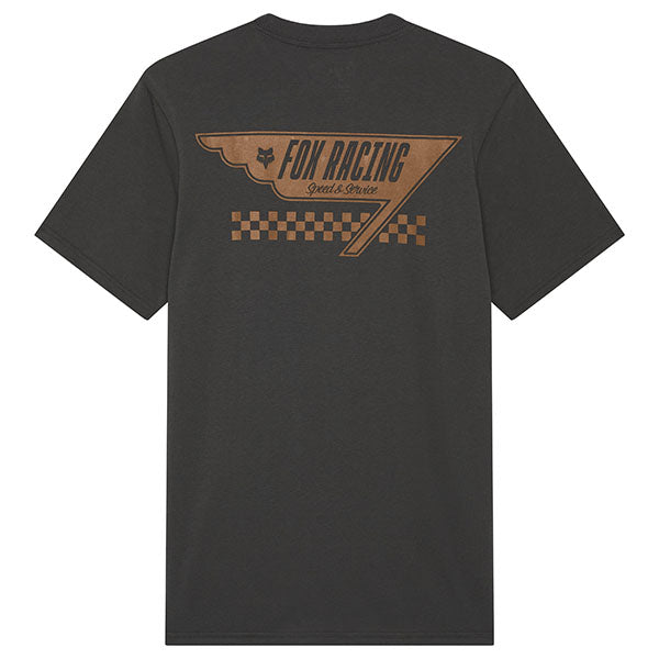 Professional studio photo of Fox Racing Billboard Premium Tee; showing tee fit, printed graphics, and crew neckline; SKU 33431-330-S; Sizes: S-2XL