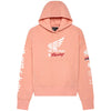 Front view of Fox x Honda Oversized Pullover Hoodie in Pale Pink, SKU 33574-273, featuring Honda chest logo and kangaroo pocket