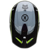 Rear view of Black/Green V1 Flow Helmet (SKU: 33701-019), highlighting exhaust vents and back shell graphics, sizes XS, SM, MD, LG, XL, size XS, sizes XS to XL.