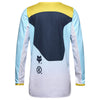 Side profile of Light Blue Youth 180 Elevated Jersey (SKU: 33551-116), highlighting mesh sleeve and drop-tail hem