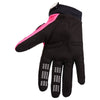Rear view of Pink Youth 180 Elevated Gloves (SKU: 33550-170), featuring race-inspired graphics and breathable mesh