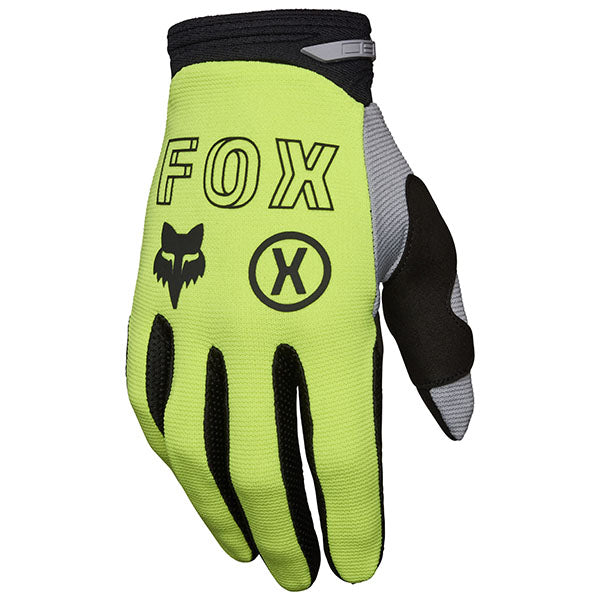 Front view of Fox Racing 180 Flow Gloves in White/Black (SKU: 33700-130), showing Clarino® palm and silicone grip fingertips