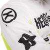 Detail of mesh paneling and graphic print on Fox Racing 180 Hello Future Jersey in White and Yellow (SKU: 33534-008)