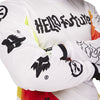 Full-body rider view wearing Fox Racing 180 Hello Future Jersey in White and Yellow (SKU: 33534-008), showing fit and stance