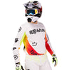 Rear view of Fox Racing 180 Hello Future Jersey in White and Yellow (SKU: 33534-008), highlighting drop-tail hem