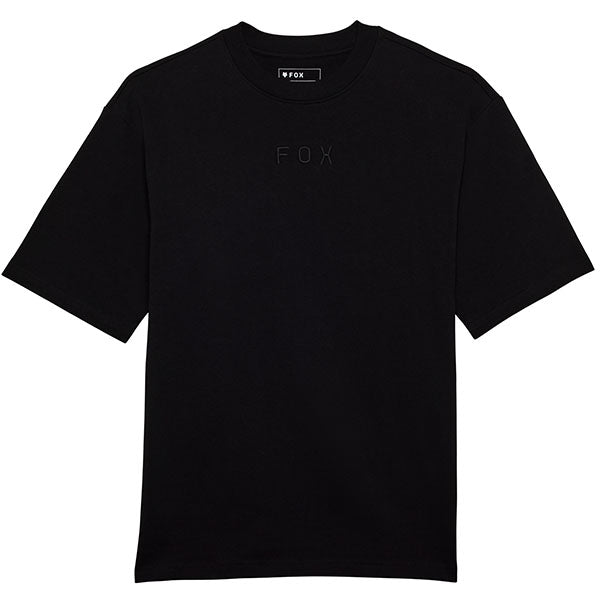 Professional studio photo of Fox Racing Wordmark Oversized Tee; showing tee fit, printed graphics, and crew neckline; SKU 32874-001-S; Sizes: S-2XL