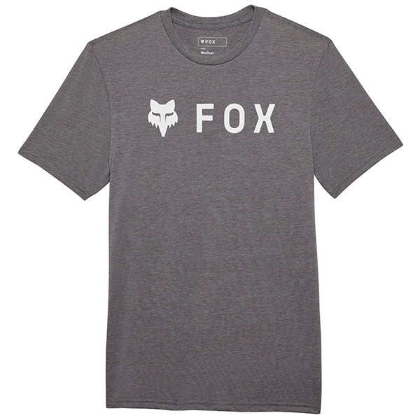 Professional studio photo of Fox Racing Absolute Tech Tee; showing tee fit, printed graphics, and crew neckline; SKU 32871-185-S; Sizes: S-2XL