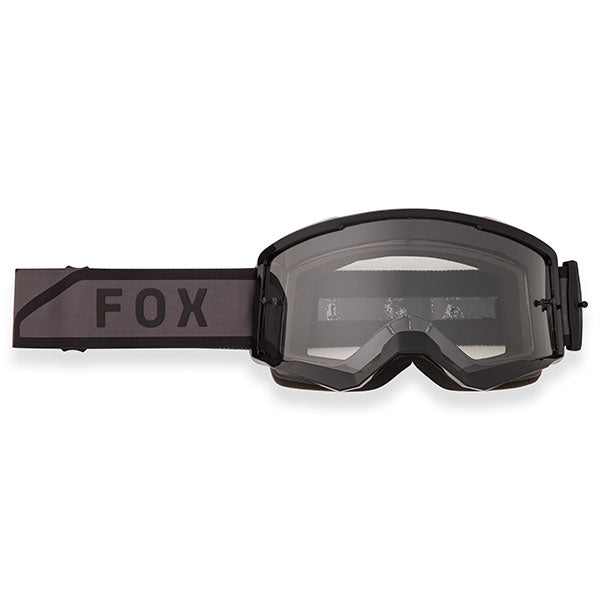 Front view of Fox Racing Main Drive Goggles in Black (SKU: 33523-001), featuring wide viewport and VLS™ lens system
