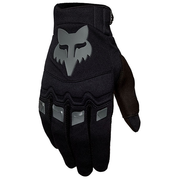 Front view of Fox Racing Dirtpaw Drive Gloves in Black, showing padded Clarino® palm and TPR knuckle protection