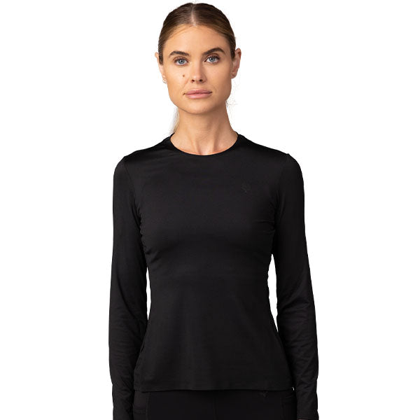 Fox Racing Tecbase Long Sleeve Shirt (Womens) front angle view in XS sizes Black SKU 30307-001-XS. Base Layer Shirt | Available at BTO Sports