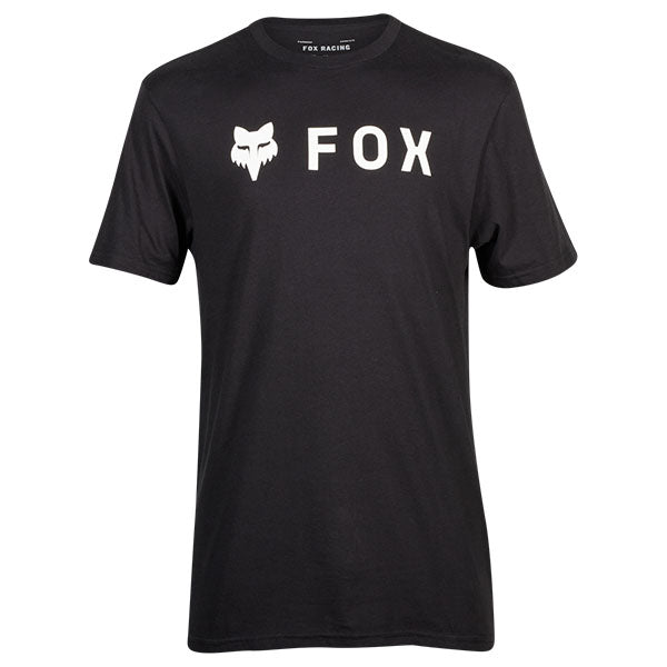 Professional studio photo of Fox Racing Absolute Premium Tee; showing tee fit, printed graphics, and crew neckline; SKU 31730-001-S