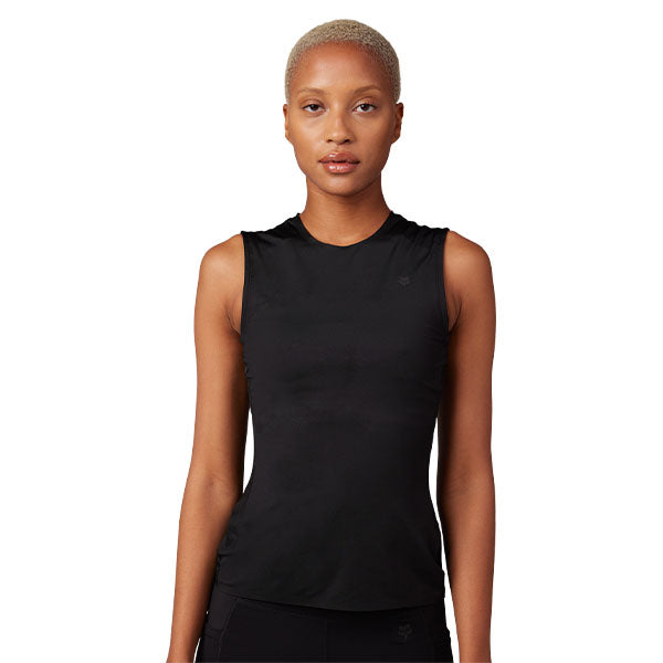 Fox Racing Tecbase Sleeveless Shirt (Womens) front angle view in XS sizes Black SKU 30306-001-XS. Base Layer Shirt | Available at BTO Sports