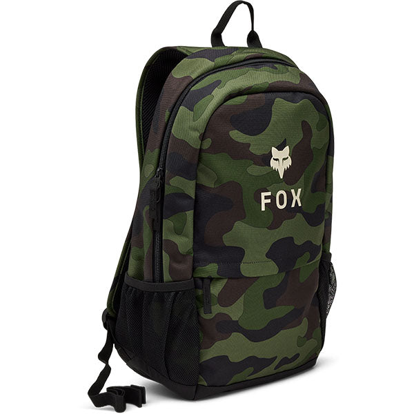 Fox Racing 180 Backpack SKU 32793 Green Camo front view showing main compartment and Fox Racing branding