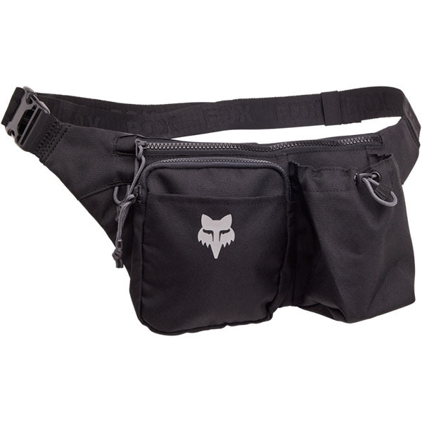 Fox Racing Fox Head Premium Hip Pack SKU 32342 Black front view showing zipper pockets and Fox Head branding