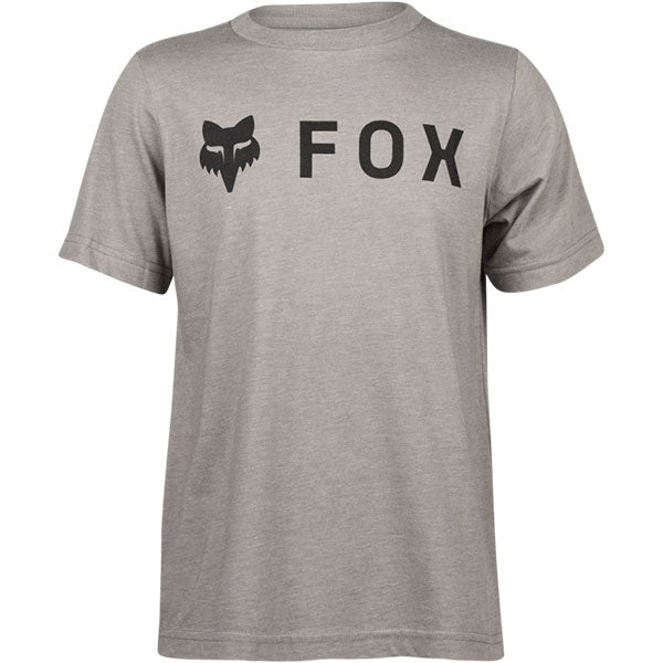 Studio photo on a white background of Fox Racing Absolute Tee (Youth); showing tee fit, printed graphics, and crew neckline; SKU 31818-329-YS