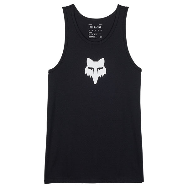 Professional studio photo of Fox Racing Fox Head Premium Tank; showing sleeveless cut, hem shape, and printed or woven branding; SKU 32091-001-S