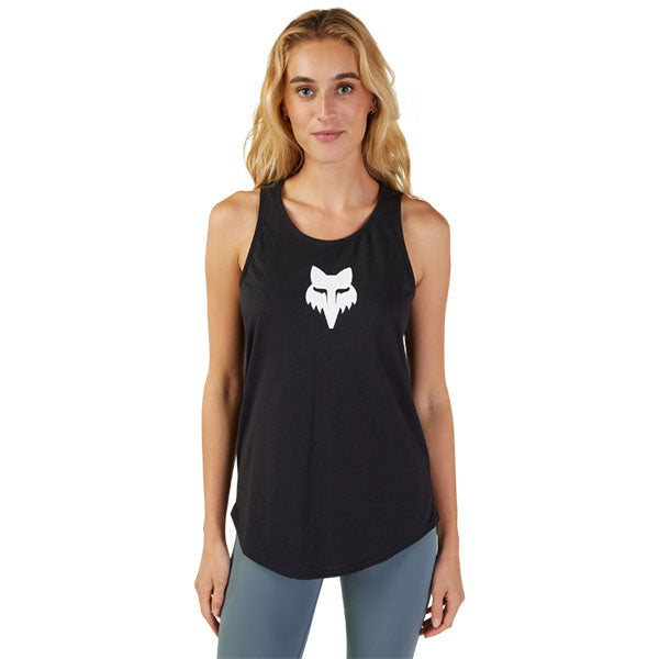 High-resolution studio image of Fox Racing Fox Head Tank (Womens); showing sleeveless cut, hem shape, and printed or woven branding; SKU 31842-001-XS