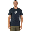 High-resolution studio image of Fox Racing Fox Head Premium Tee; showing tee fit, printed graphics, and crew neckline; SKU 31731-329-S; Sizes: MIDNIGHT