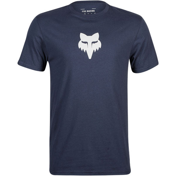 Studio photo on a white background of Fox Racing Fox Head Premium Tee; showing tee fit, printed graphics, and crew neckline; SKU 31731-329-S