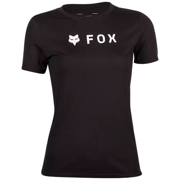 Clean studio shot of Fox Racing Absolute Tech Tee (Womens); showing tee fit, printed graphics, and crew neckline; SKU 31843-001-XS; Sizes: BLACK