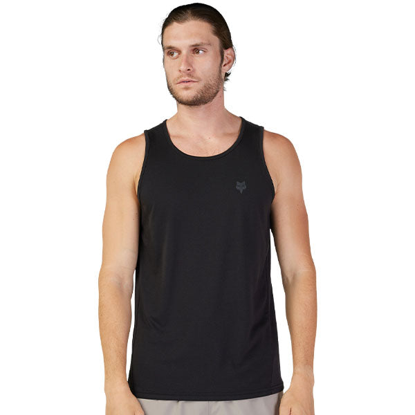 Clean studio shot of Fox Racing Forums Tech Tank; showing sleeveless cut, hem shape, and printed or woven branding; SKU 30720-291-S