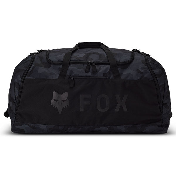 Fox Racing Podium 180 Black Camo Duffle Bag SKU 33137 Black Camo front view showing main compartment and Fox Racing branding