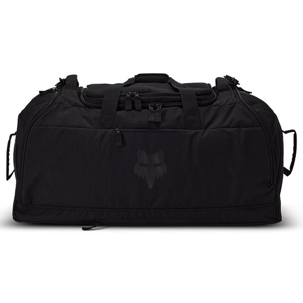 Fox Racing Podium Duffle Bag SKU 33134 Black front view showing main compartment and Fox Racing branding