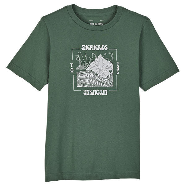 High-resolution studio image of Fox Racing Shepherds Premium Tee (Youth); showing tee fit, printed graphics, and crew neckline; SKU 32294-041-YS