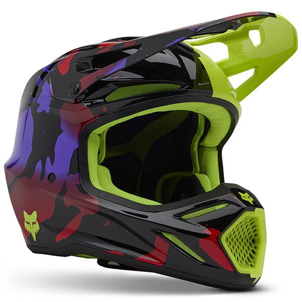 studio product photo of Fox Racing SKU 32998-130 in Flo Yellow, size XS for motocross helmet, dirt bike, motocross, off road, sizes XS to XXL.