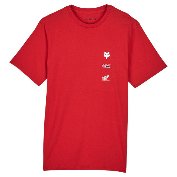Clean studio shot of Fox Racing Fox x Honda II Premium Tee; showing tee fit, printed graphics, and crew neckline; SKU 32059-122-S