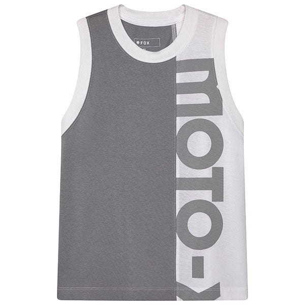 Crisp studio image on a white background of Fox Racing; showing sleeveless cut, hem shape, and printed or woven branding; SKU 33596-008-S