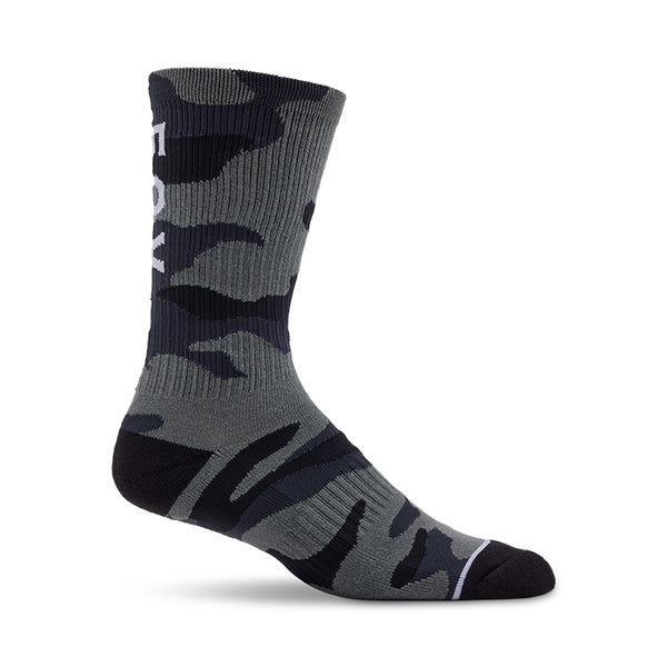 Fox Racing Camo Crew Socks front angle view in Blk/Camo sizes XS/SM, SM/MD, LG/XL SKU 32869-247-XS/S. Socks | Available at BTO Sports