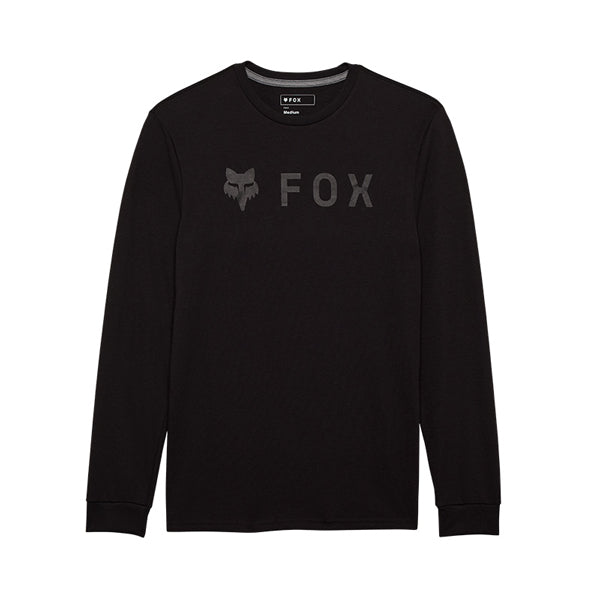 High-resolution studio image of Fox Racing Absolute Long Sleeve Tech Tee; showing long-sleeve cut, printed graphics, and crew neckline; SKU 32873-021-S