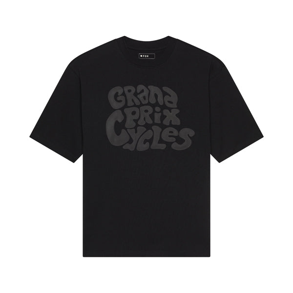 Clean studio shot of Fox Racing GPC Oversized Tee; showing tee fit, printed graphics, and crew neckline; SKU 33427-001-S; Colors: Black; Sizes: S-2XL